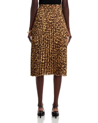 Pleated Leopard Print Midi Skirt
