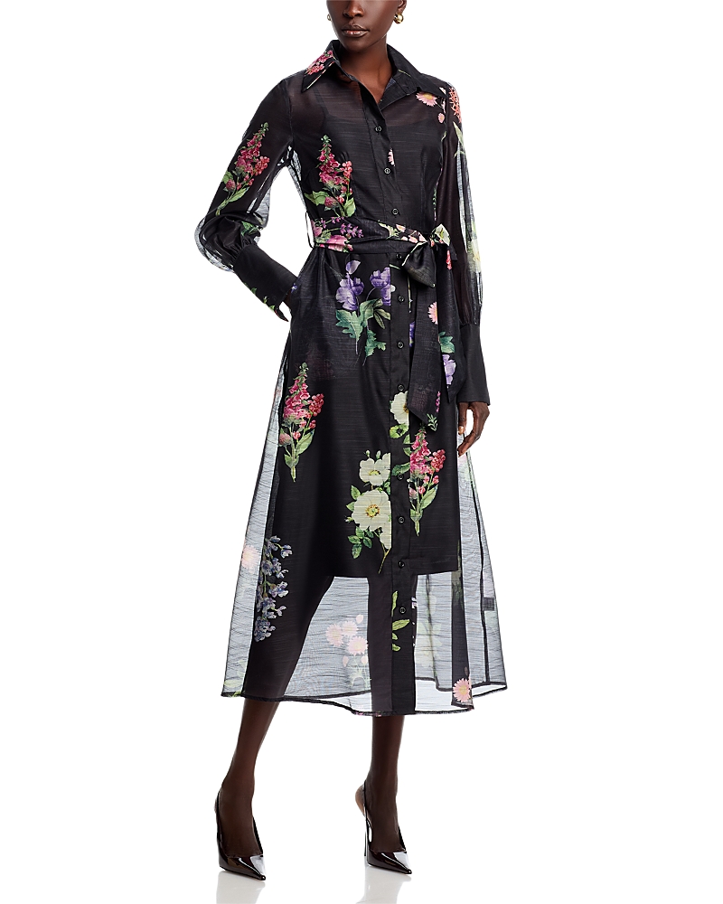 Nancy Yang Sheer Floral Button Front Dress