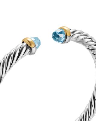 Cable Flex&reg; Bracelet in Sterling Silver with 14K Yellow Gold and Blue Topaz, 6mm