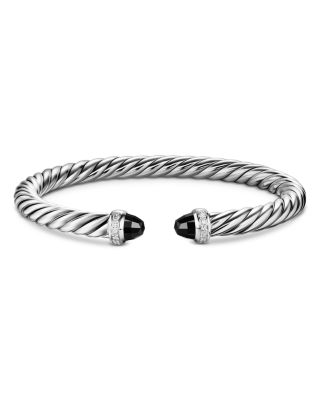Cable Flex&reg; Bracelet in Sterling Silver with Black Onyx and Diamonds, 6mm