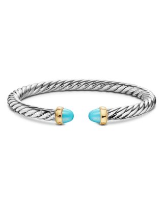 Cable Flex&reg; Bracelet in Sterling Silver with 14K Yellow Gold and Turquoise, 6mm