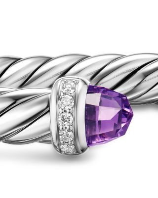 Cable Flex&reg; Bracelet in Sterling Silver with Amethyst and Diamonds, 6mm