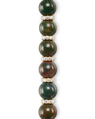 Spiritual Beads Bracelet in 18K Yellow Gold with Bloodstone and Diamonds, 6mm