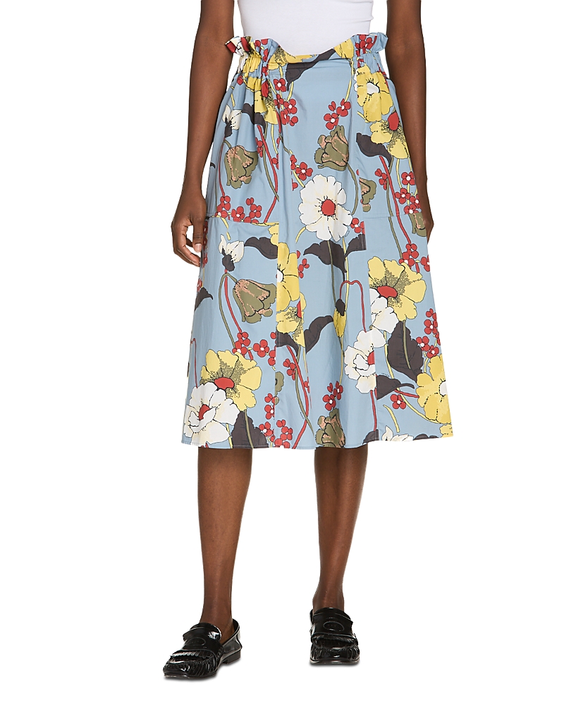 Marni Floral Flared Mid Length Skirt In Blue