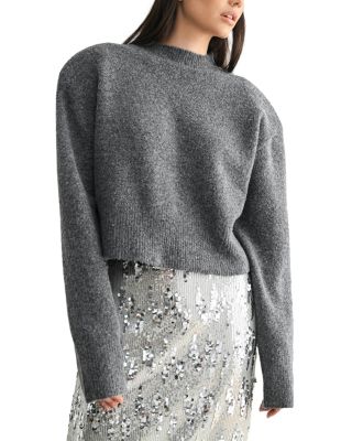 Mable Cropped Crewneck Sweater with Shoulder Pads