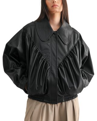 Faux Leather Oversized Retro Bomber Jacket