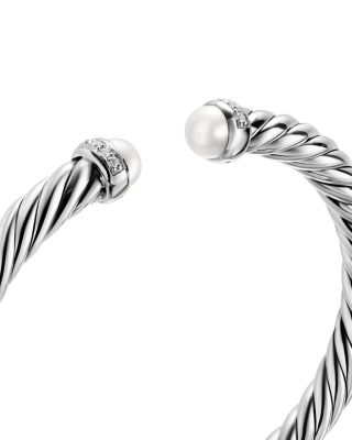 Cable Flex&reg; Bracelet in Sterling Silver with Pearls and Diamonds, 6mm