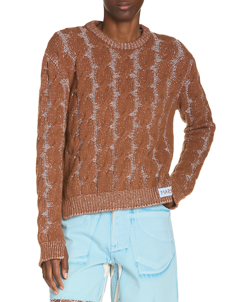 Marni Cable Knit Long Sleeve Sweater In Brown
