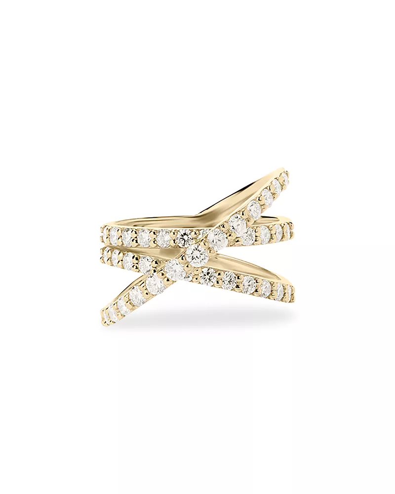 Lana Jewelry 14K Yellow Gold Diamond Three Layer Crossover Ring