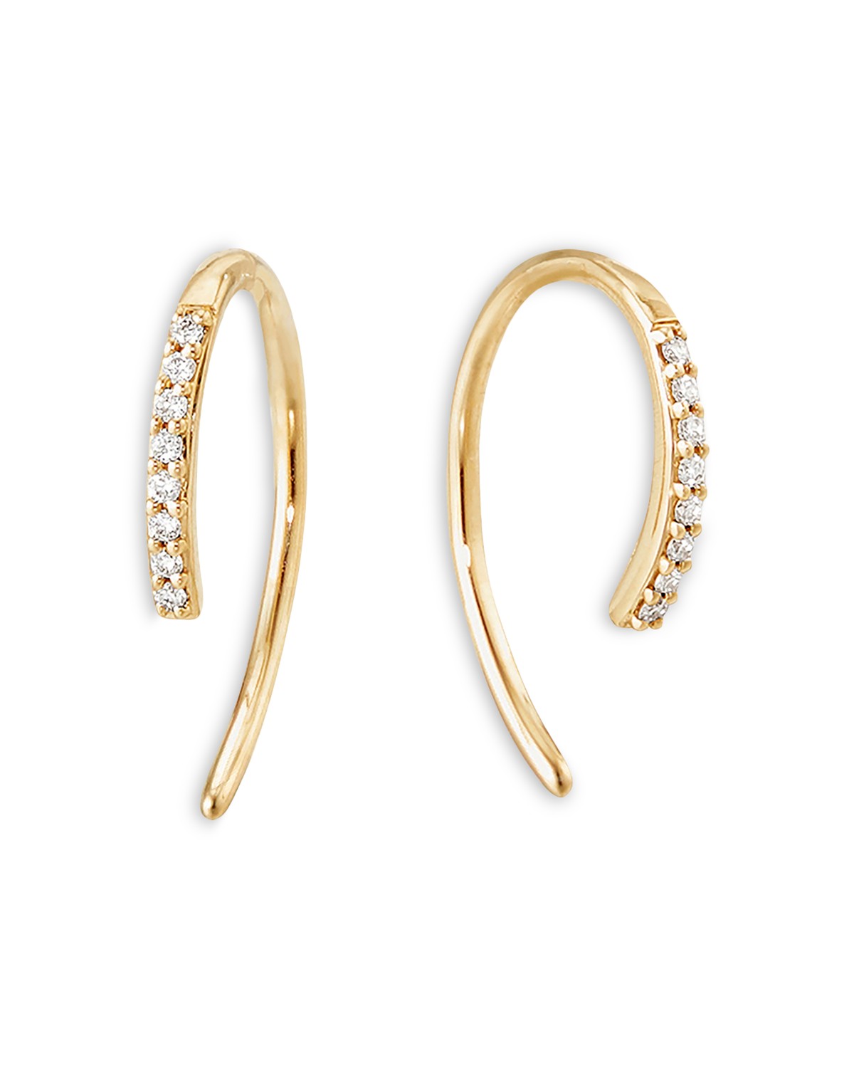 14K Gold Mini Pavé Diamond Hooked on Hoops, 0.06 tcw