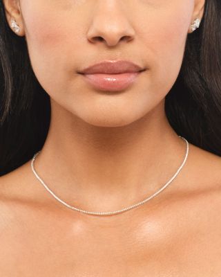 Diamond Skinny Tennis Necklace in 14K White Gold, 1.47 tcw