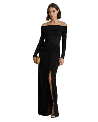 Rib Knit & Crepe Off The Shoulder Gown