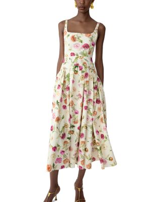 Scoop Neck Drop Waist Midi Dress