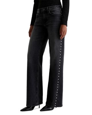 Adria Studded Low Rise Wide Leg Jeans in Immensity