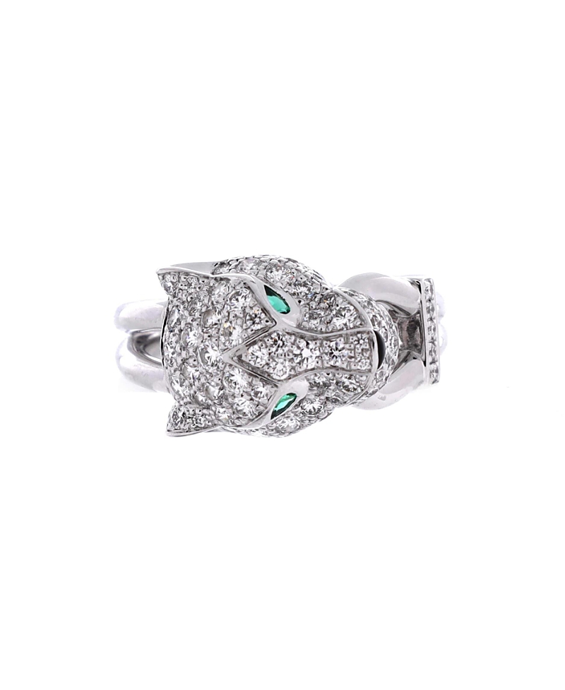 PRE-OWNED CARTIER Pre-owned Cartier Panthere De Cartier Ring 18k White Gold And Diamonds With Emeralds And Onyx