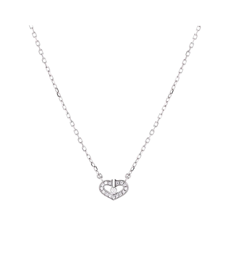 PRE-OWNED CARTIER Pre-owned Cartier Extra Small C Heart De Cartier Pendant Necklace 18k White Gold With Diamonds, 15.2