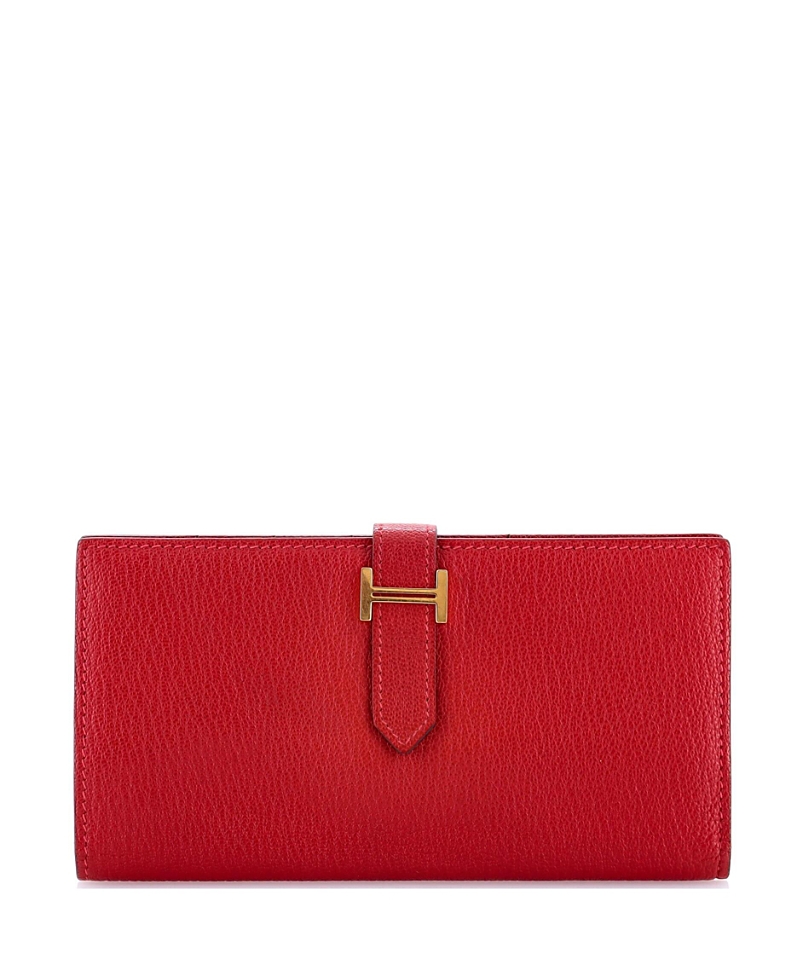 Pre-owned Pre-owned Hermes  Hermes Long Bearn Wallet Chevre Mysore In Red