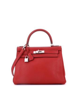 Kelly 28 Handbag Red Togo with Palladium Hardware