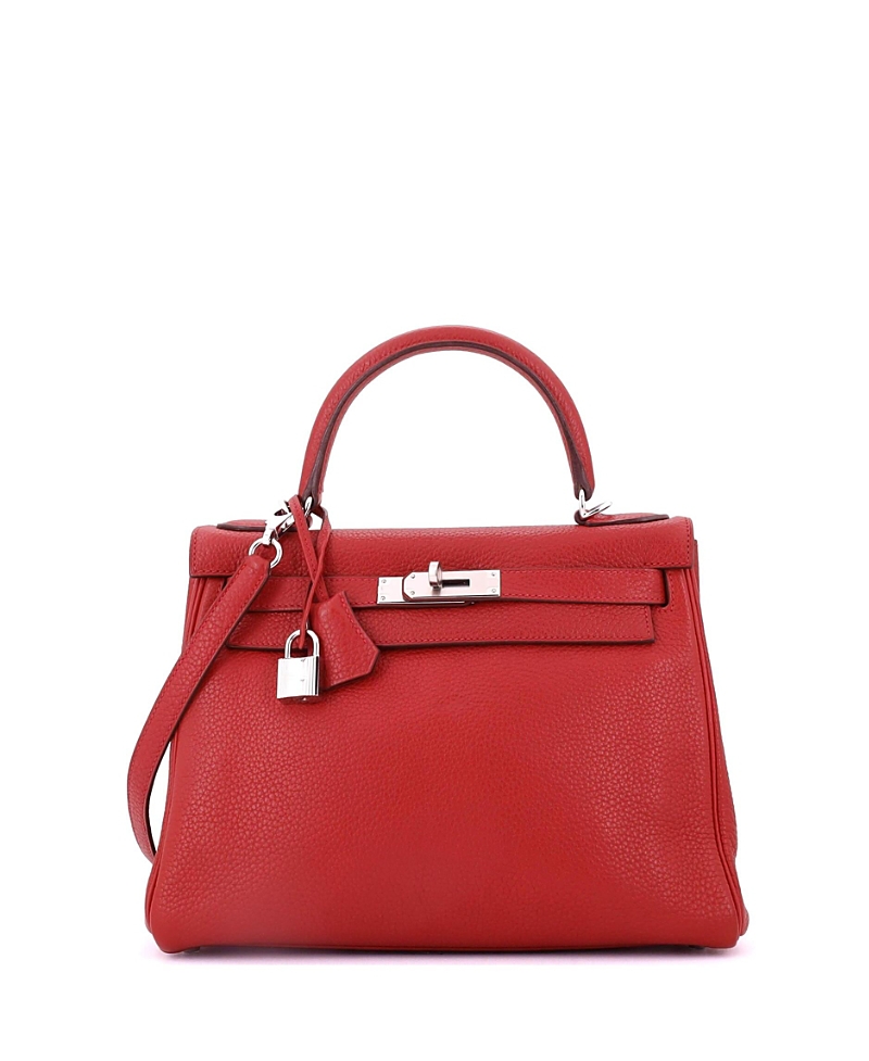 PRE-OWNED HERMES Pre-owned Hermes Kelly 28 Handbag Red Togo With Palladium Hardware