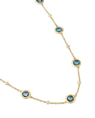 Blue Topaz & Diamond Station Collar Necklace in 14K Yellow Gold