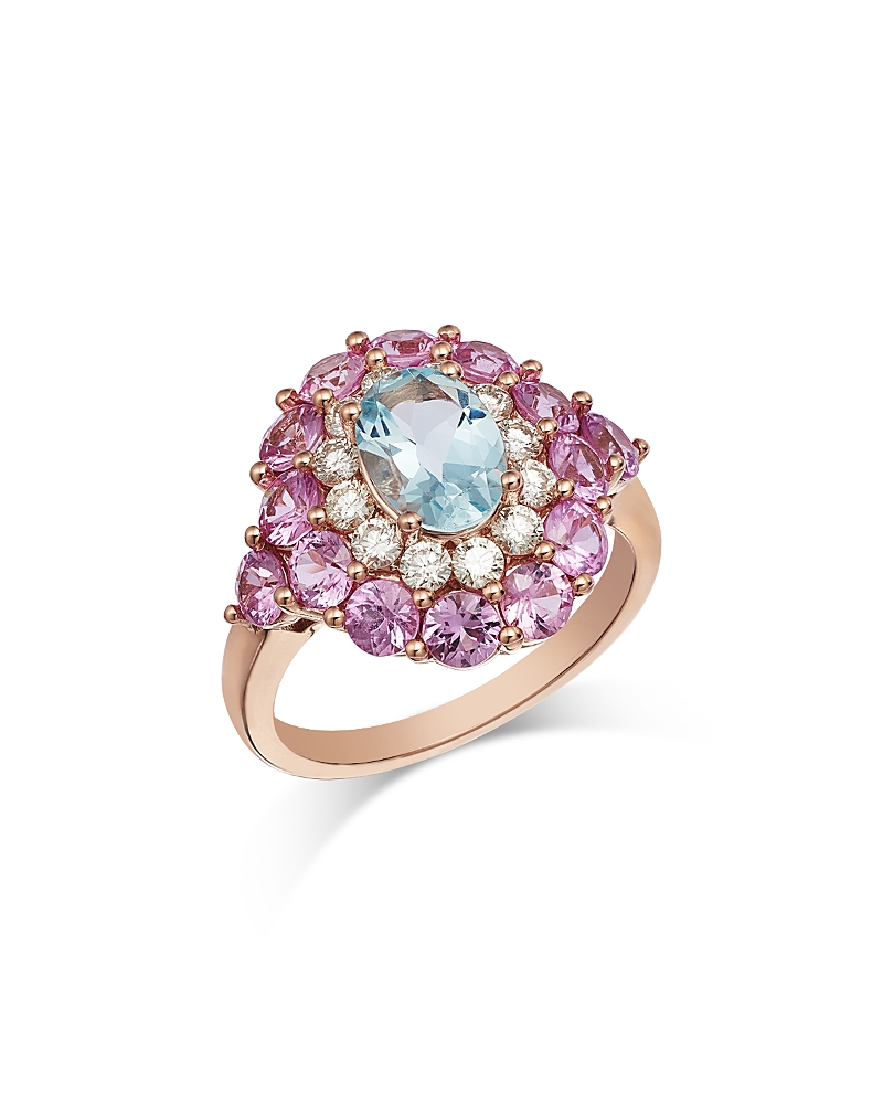 Bloomingdale's Fine Collection Aquamarine, Pink Sapphire & Diamond Halo Ring in 14K Rose Gold
