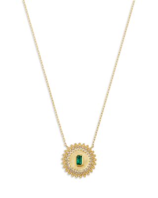 Emerald & Diamond Circle Pendant Necklace in 14K Yellow Gold, 16-17"