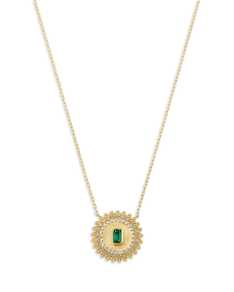 Bloomingdale's Fine Collection Emerald & Diamond Circle Pendant Necklace