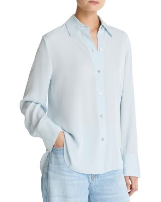 Long Sleeved Button Down Silk Blend Blouse