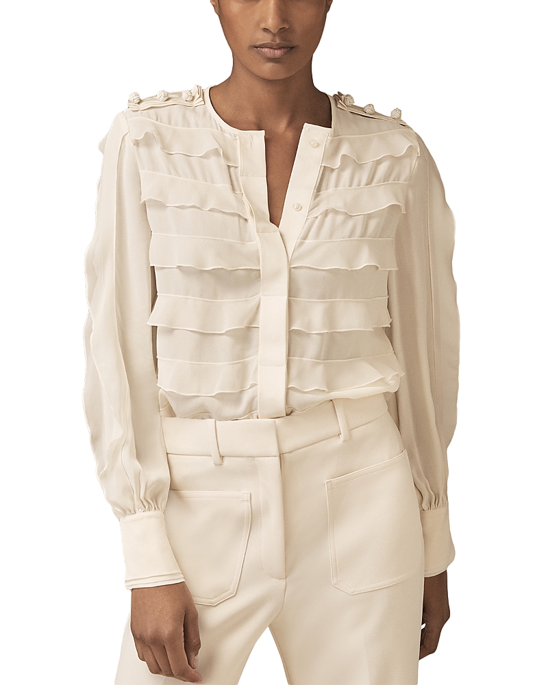 Reiss Ulyanna Ruffle Detail Blouse In Neutral