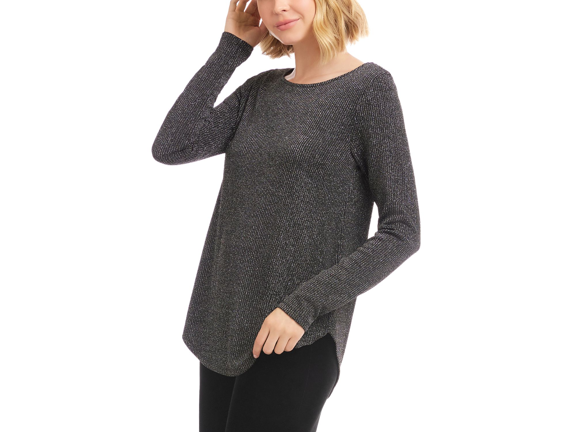 Metallic Shirttail Hem Sweater — Image 3