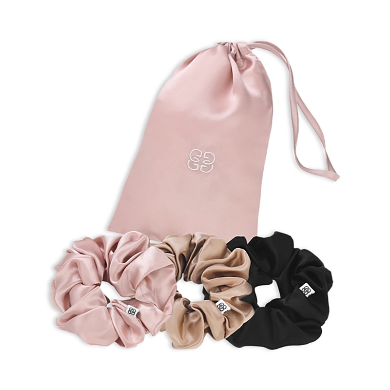 Gingerlily Large Silk Scrunchies, Set Of 3 In Pink