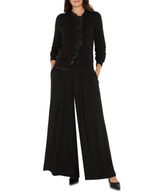 Faux Leather Waistband Wide Leg Pants