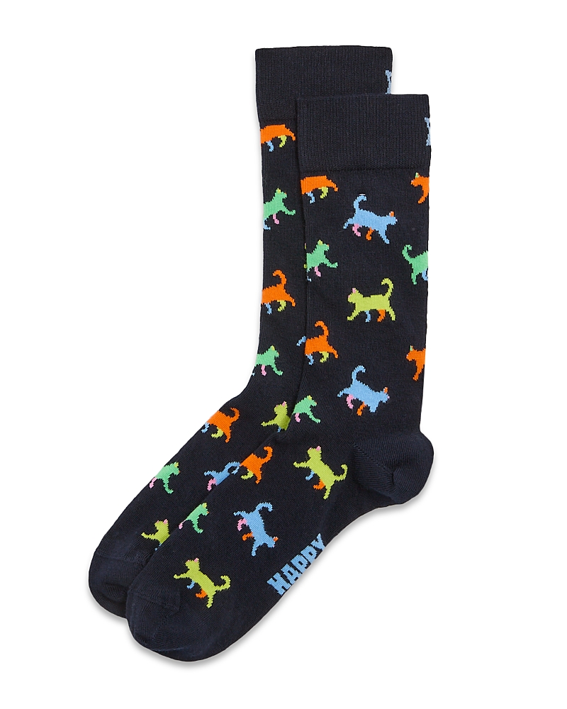 Happy Socks Kitten Love Crew Socks In Black