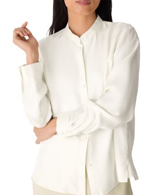 Silk Twill Mandarin Collar Top