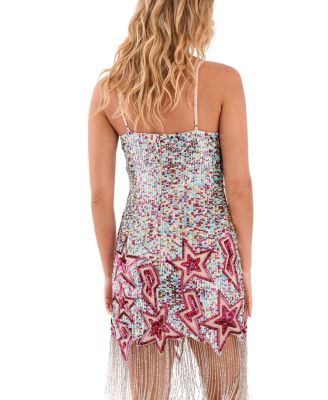 Star Embellished Tassel Hem Mini Dress