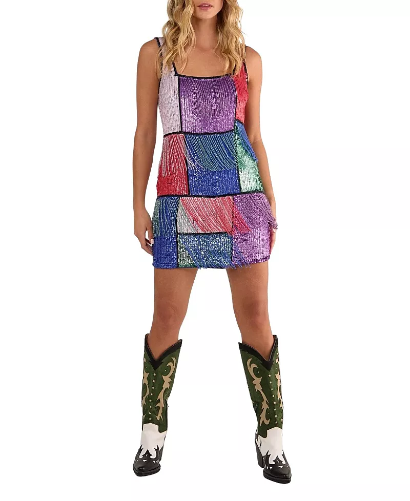 Nasty Gal Check Tassel Sequin Mini Dress