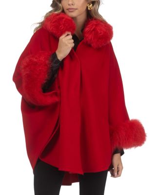Cashmere & Wool Cape With Lamb Trim