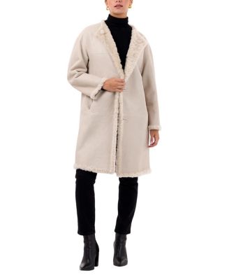 Reversible Collarless Shearling Coat