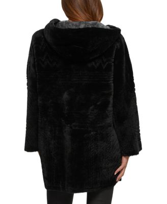 Reversible Shearling Parka Coat with Grooved Pattern