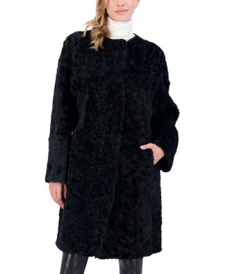 Reversible Collarless Shearling Coat