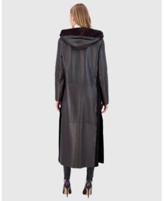 Shearling Zip Parka Coat with Belt