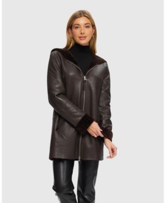 Reversible Shearling Zip Parka Coat