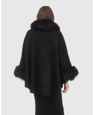 Cashmere & Wool Cape With Lamb Trim