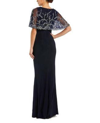 Fitted Jersey Gown with Embellished Cape