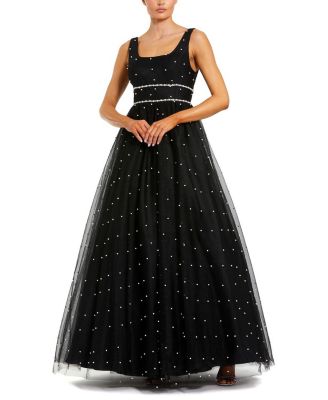 Pearl Embellished Tulle Sleeveless Ball Gown