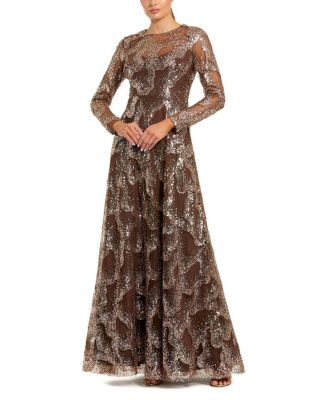  Embellished Mesh Long Sleeve High Neck Gown