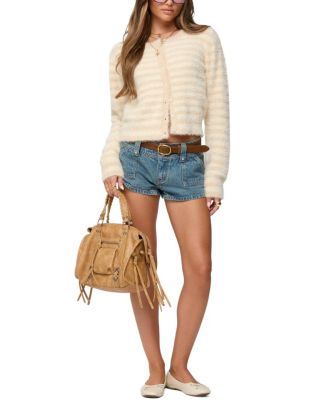  Aria Striped Fuzzy Knit Cardigan