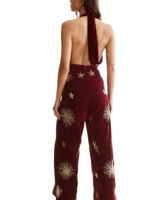 Star Embellished Velvet Halter Jumpsuit