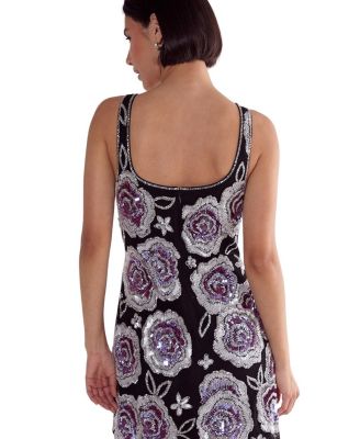 Beaded Flower Sequin Mini Dress