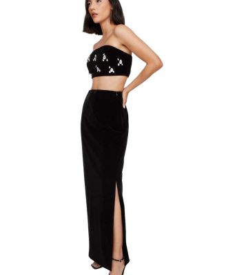 Velvet High Waist Side Split Maxi Skirt